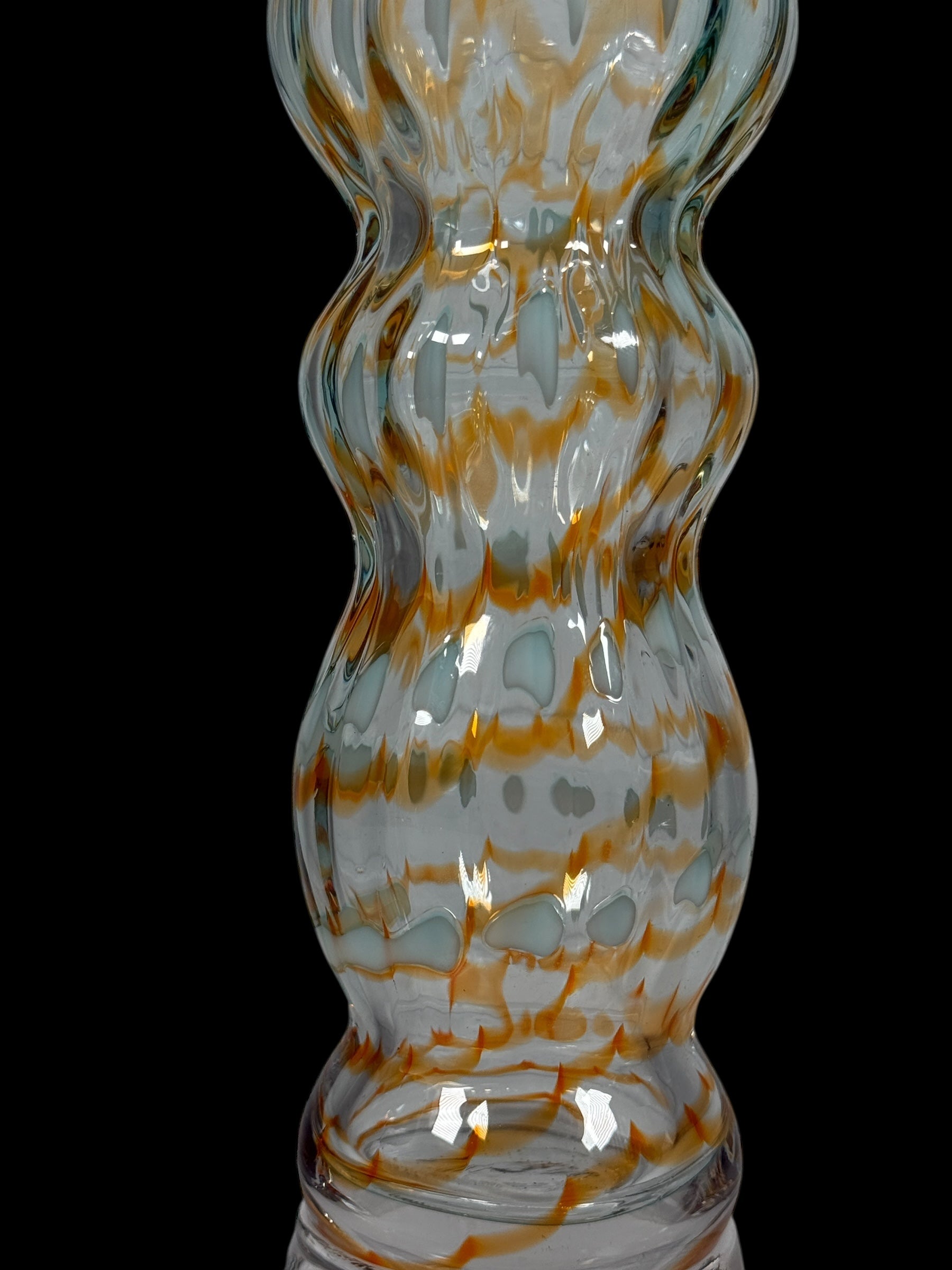 Large 15.5” Murano-Style Art Glass Vase – Gold & Enamel Optic Ribbed – Handblown Studio Glass