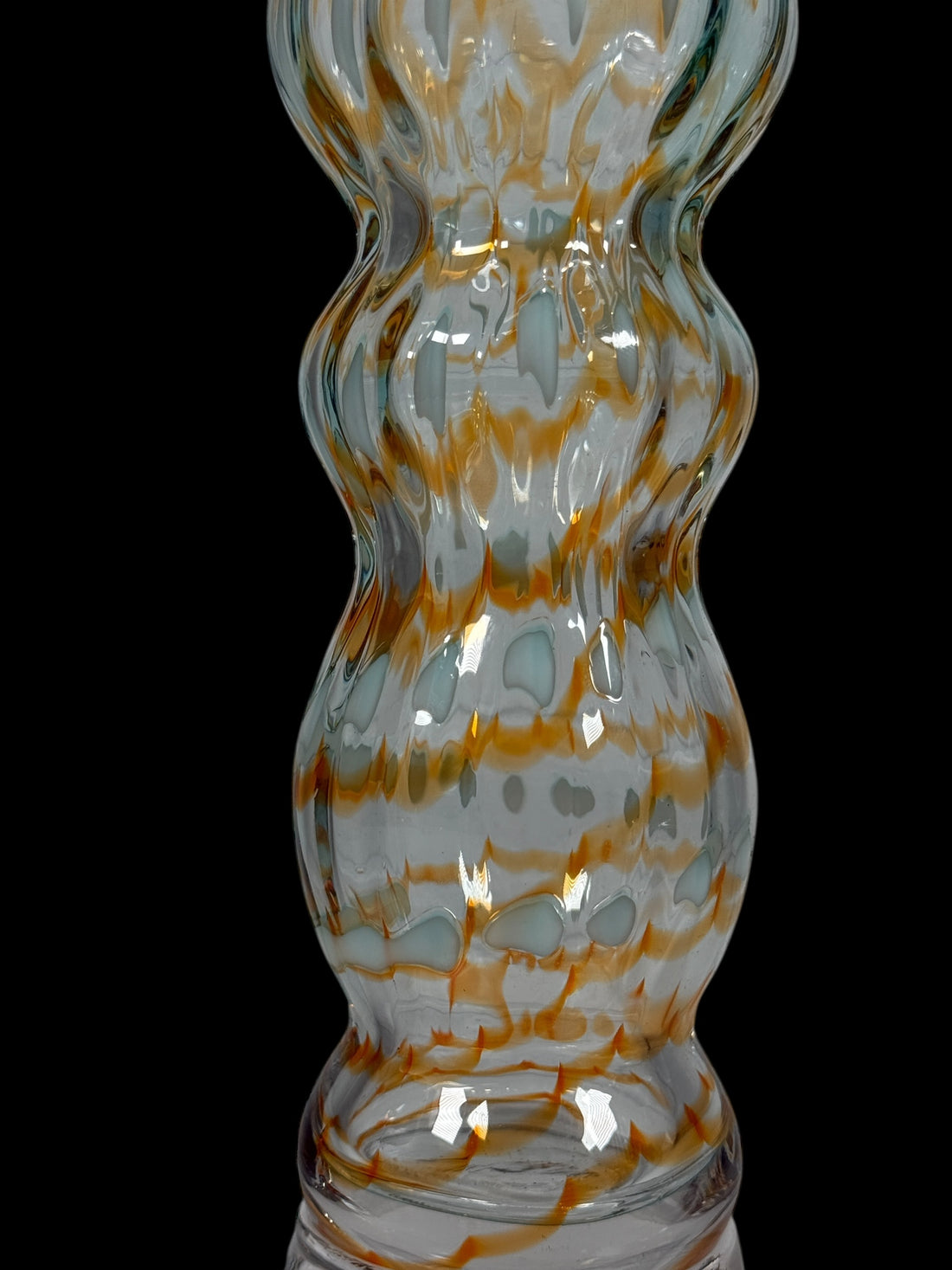 Large 15.5” Murano-Style Art Glass Vase – Gold & Enamel Optic Ribbed – Handblown Studio Glass