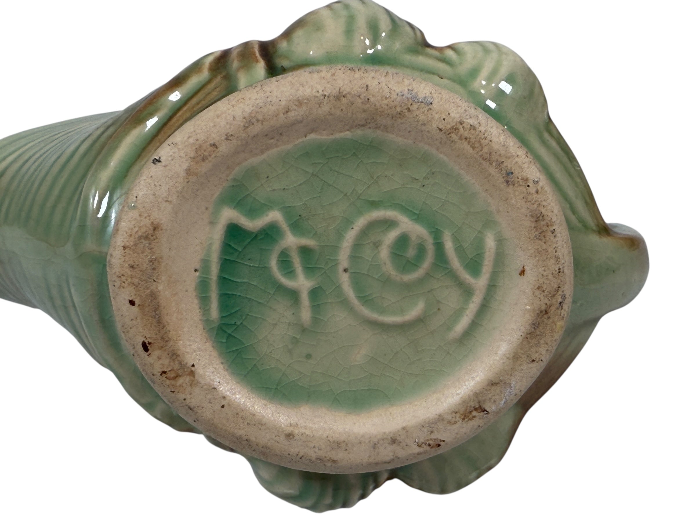 Pot à crème et sucrier McCoy en forme de pomme de pin des années 1940 – Vert-brun