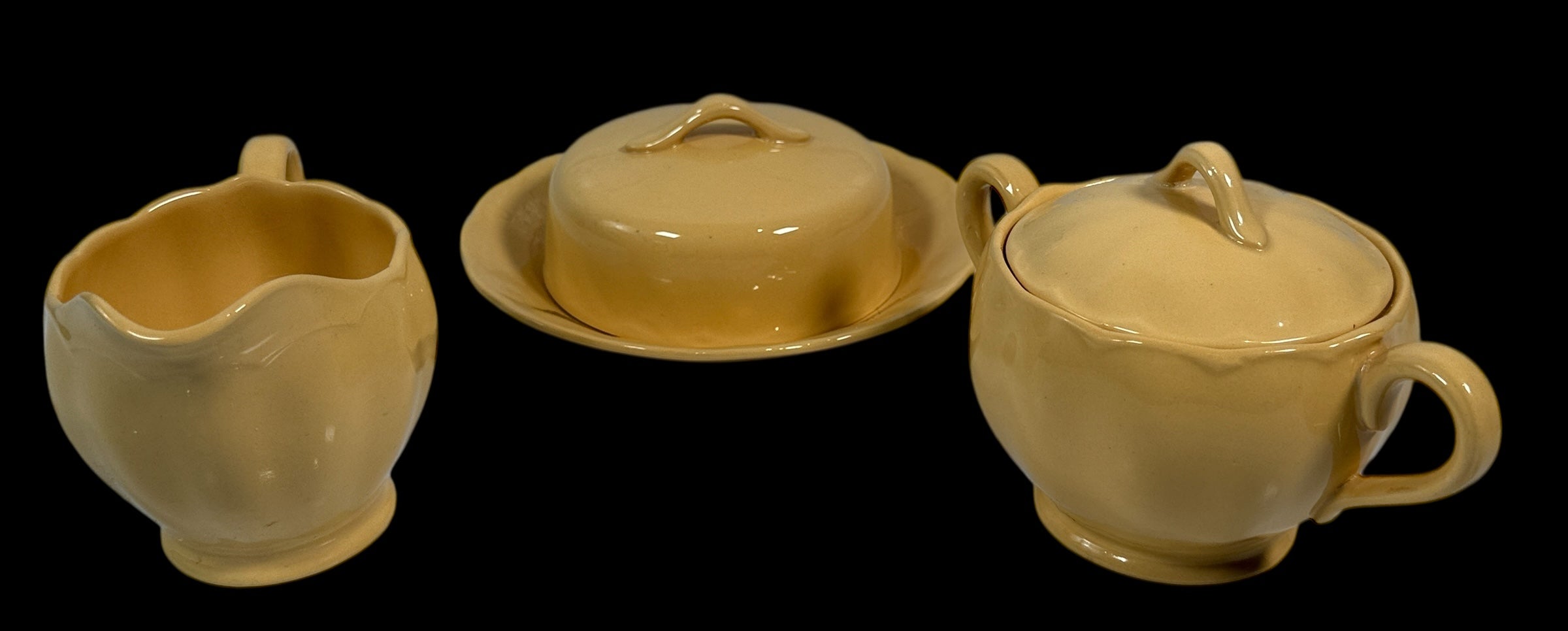 Vintage Grindley England “Laburnum Petal” Yellow Ceramic Set – Teapot, Creamer, Sugar, Covered Vegetable Bowl & Butter Dish