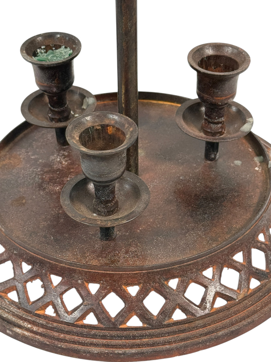 Support à fumeur antique en fonte victorienne avec bougeoirs – Base en treillis, fin du XIXe siècle.