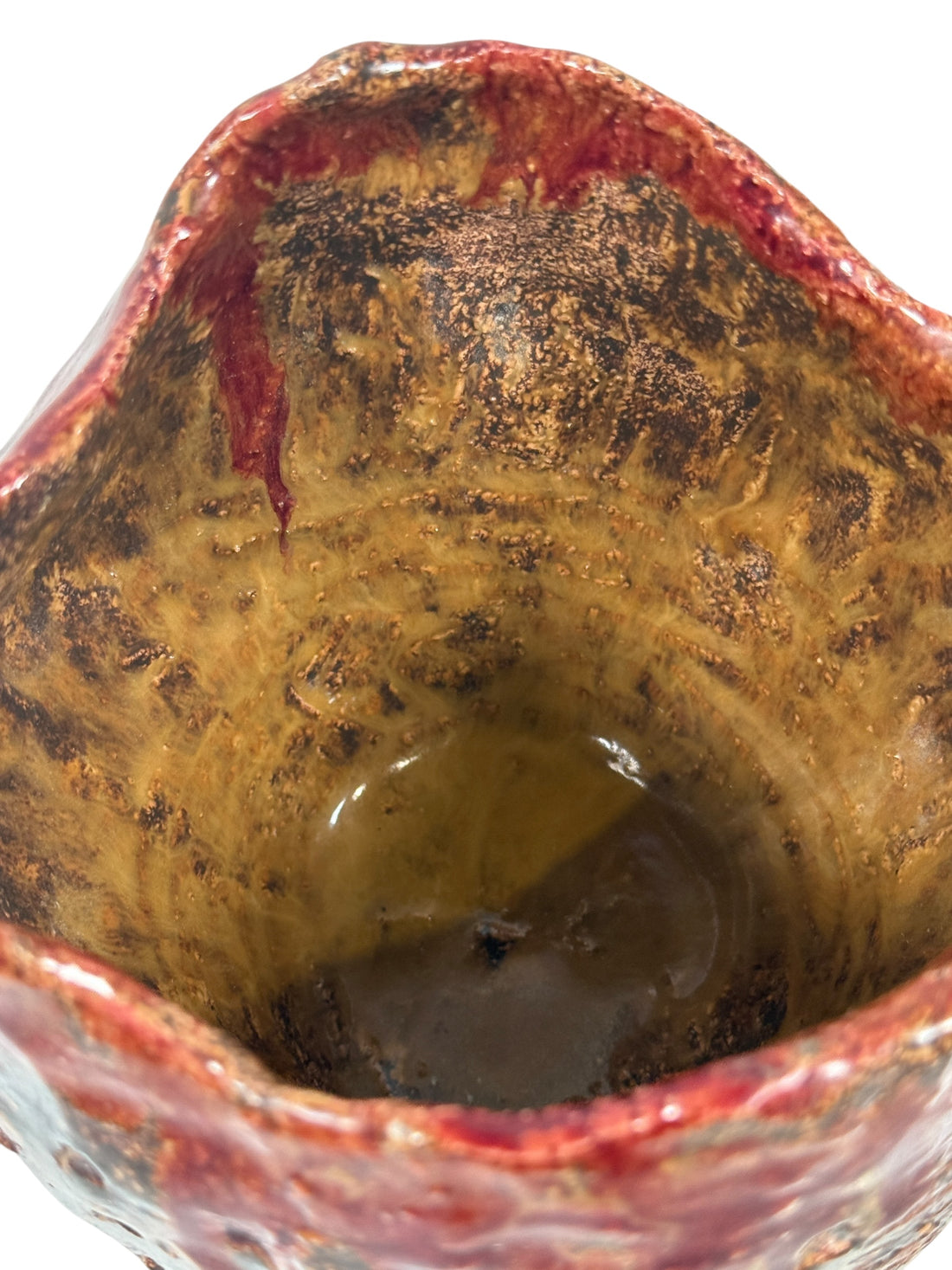 Vintage Canadian Studio Pottery Vase – Signed Claire, Textured Brown with Red Drip Glaze