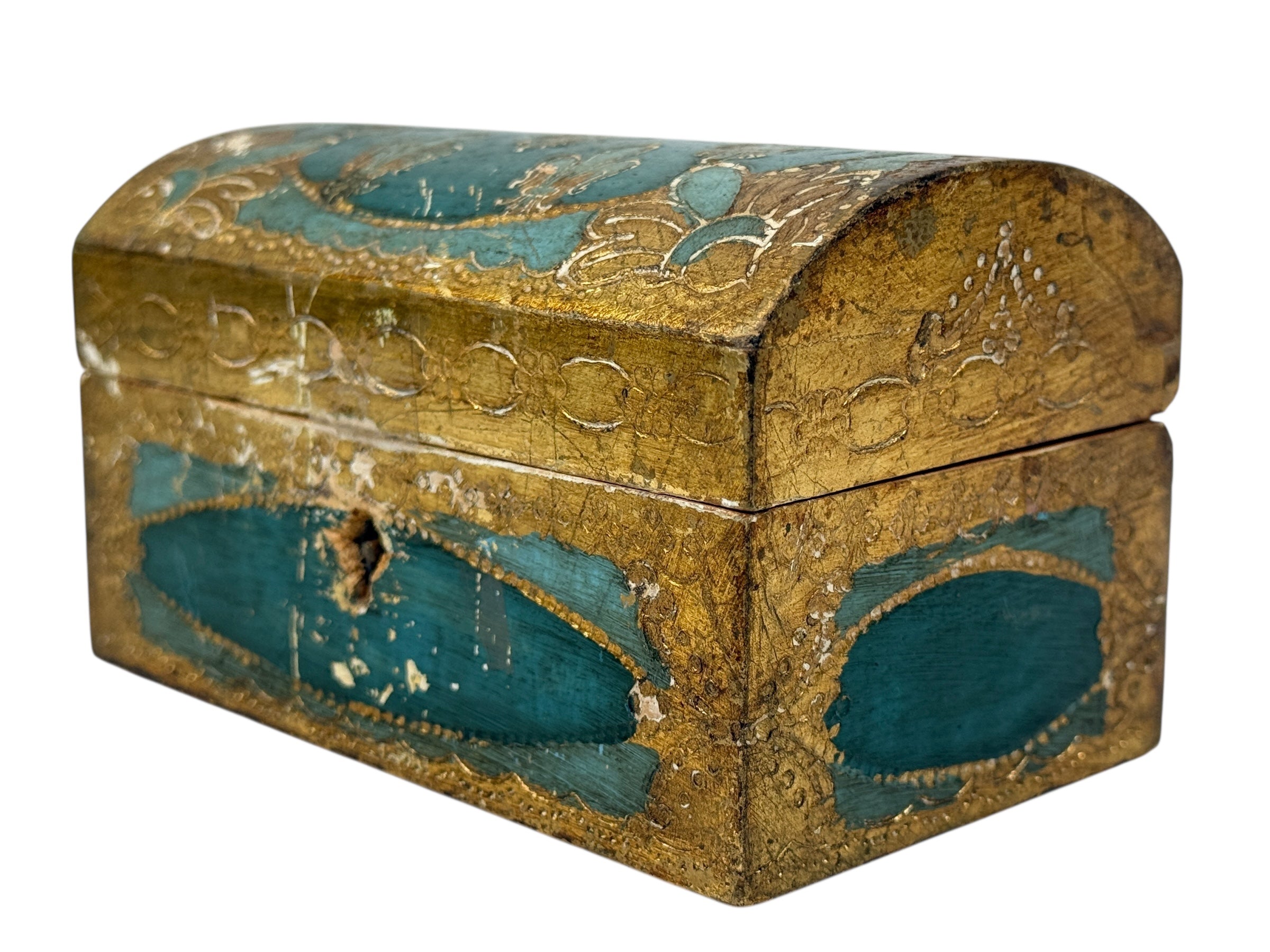 Vintage Florentine Gilt Wood Jewelry Box – “Le Lampade” Firenze – Original Key