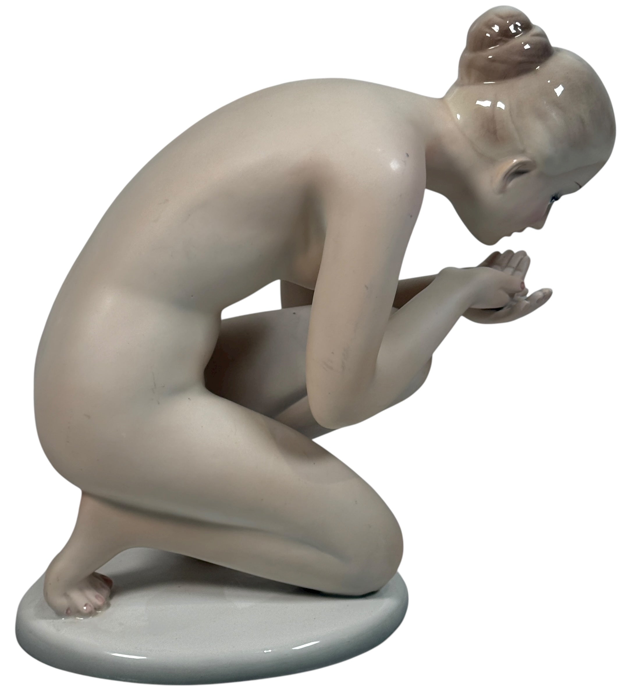 Herend Hungary Porcelain Figurine – Model 858 Kneeling Nude “Water Girl”