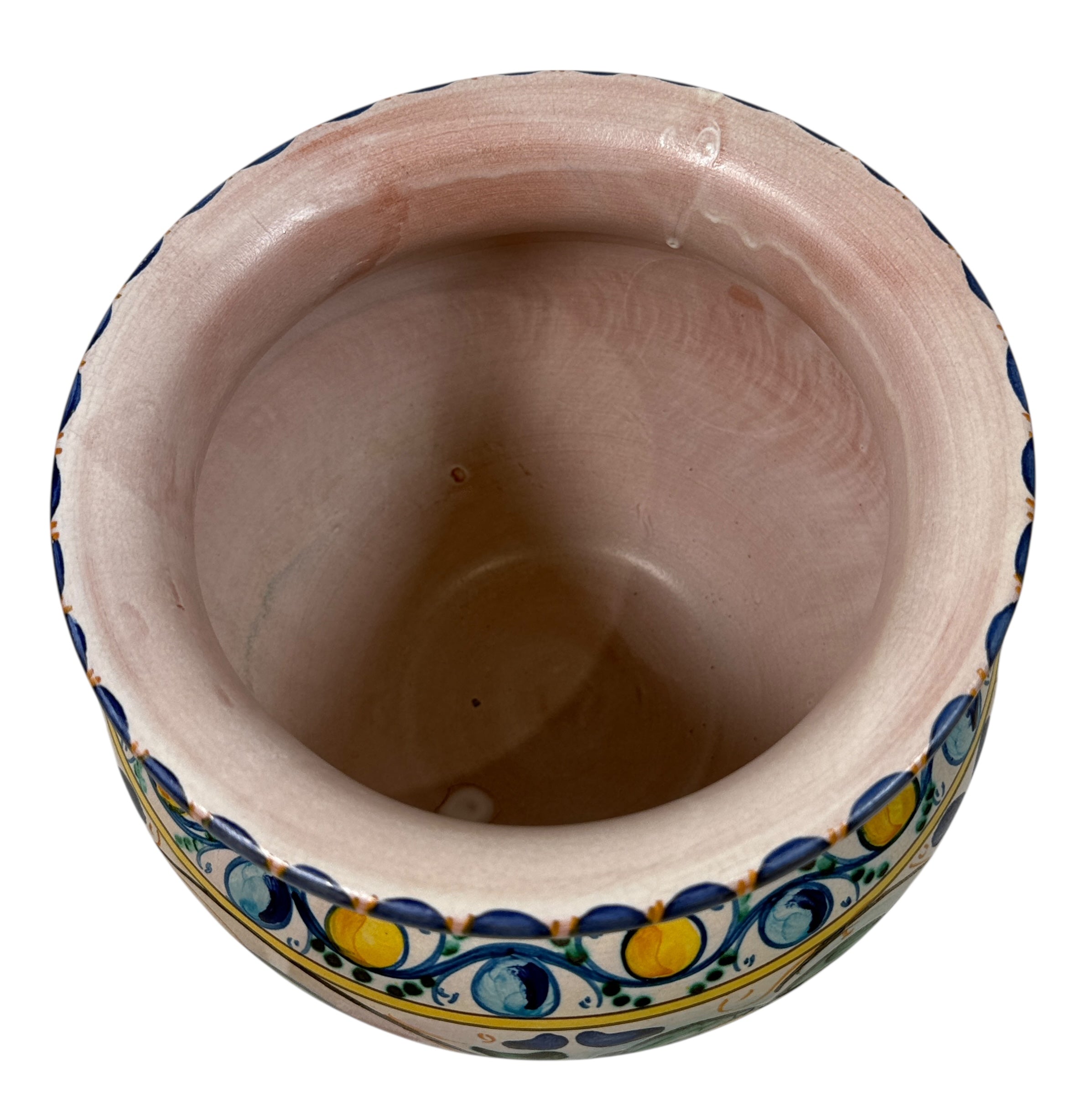 Hand-Painted Spanish Ceramic Planter – Blue Yellow Majolica Style