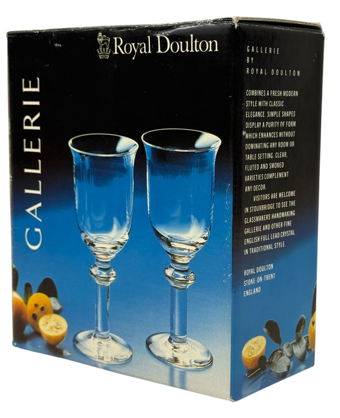 Boxed Pair, Royal Doulton Gallerie Crystal Goblets, Wine, Water, Cocktail, NIB