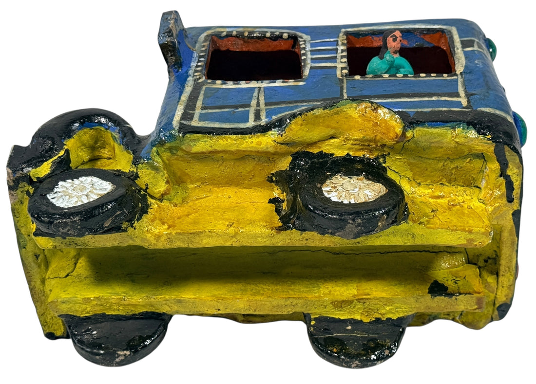 Vintage Mexican Papier Mâché Folk Art Colectivo Bus Sculpture
