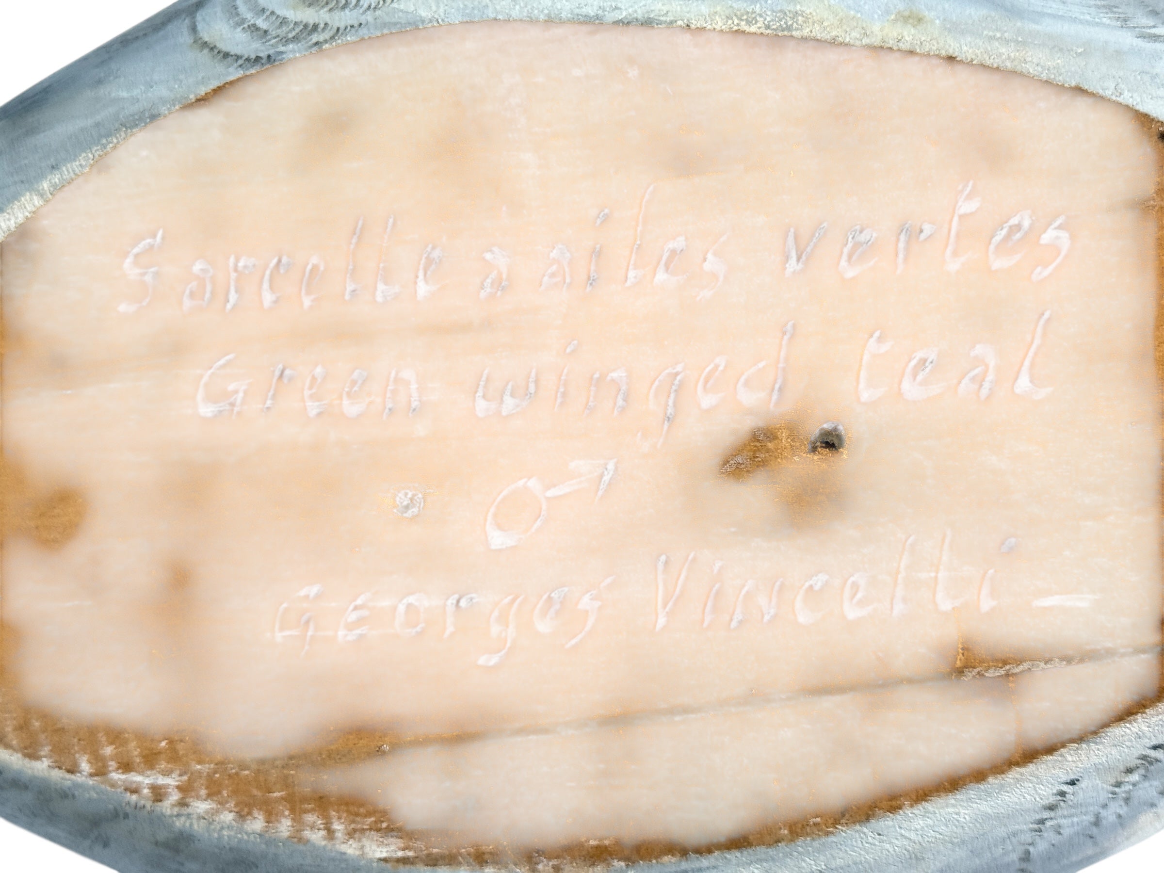 Vintage Georges Vincelli Carved Duck Decoy – Green-Winged Teal, Signed Laval QC