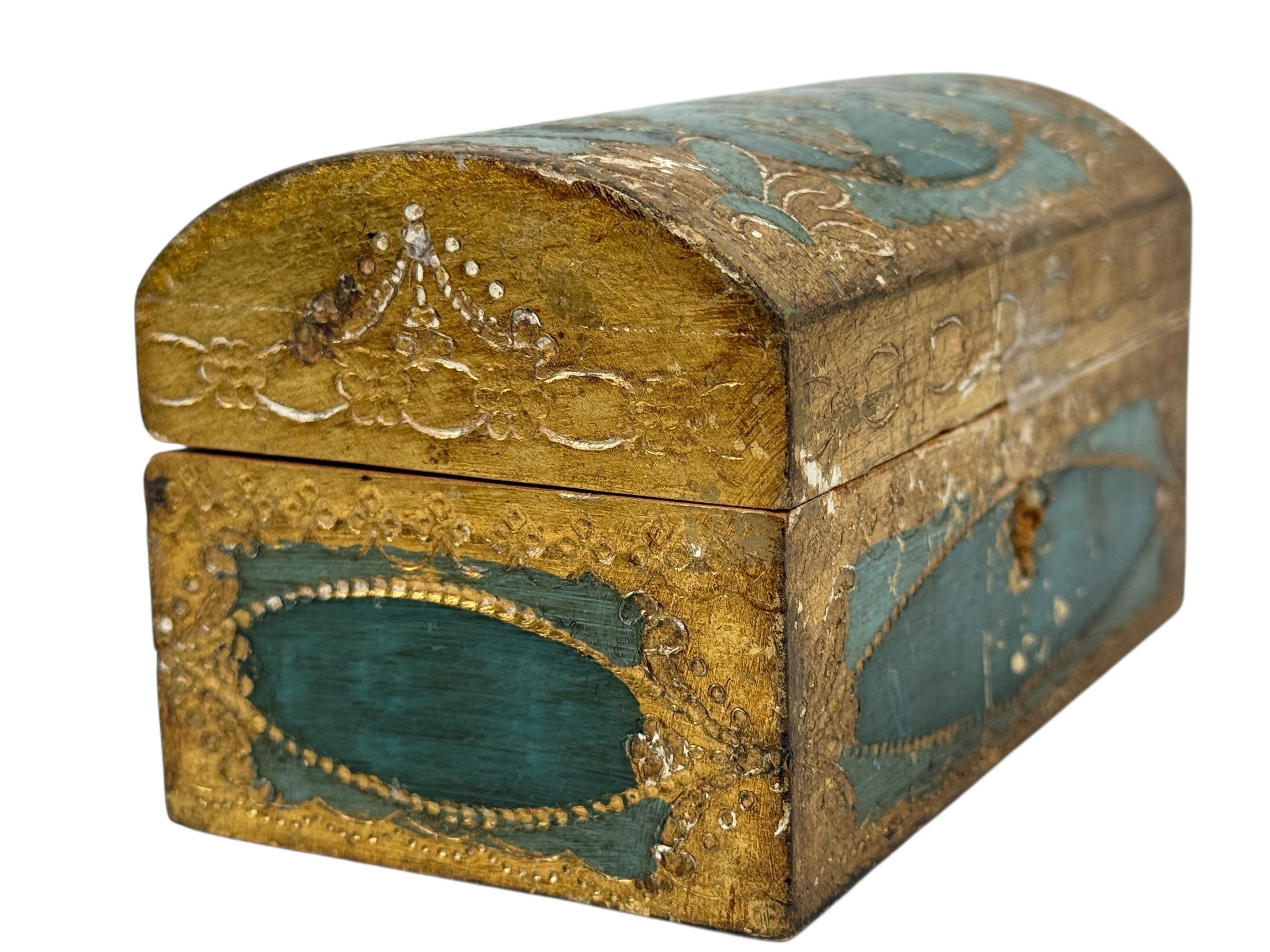 Vintage Florentine Gilt Wood Jewelry Box – “Le Lampade” Firenze – Original Key