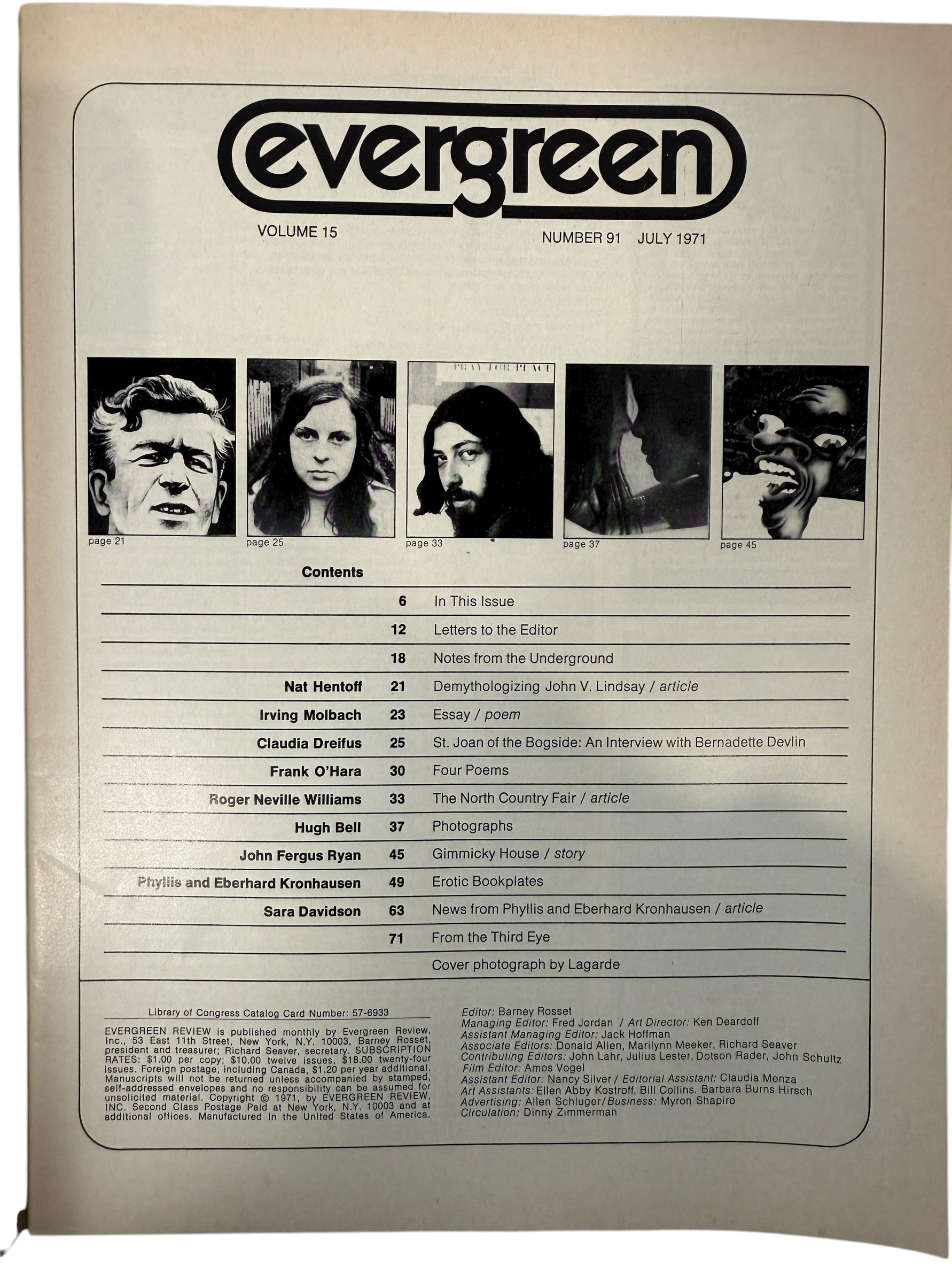 Evergreen Review Magazine July 1971 #91 – Bernadette Devlin Interview, Avant-Garde Politics Culture