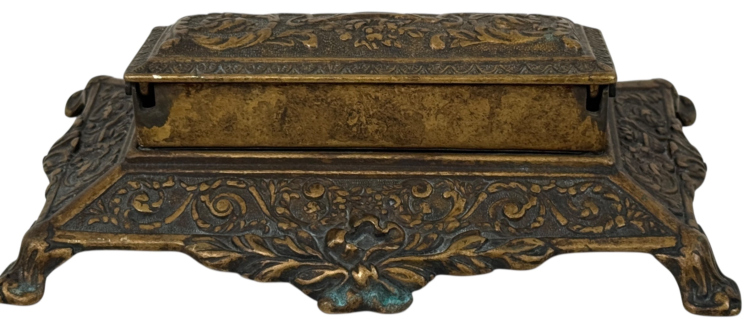 Vintage Italian Cast Metal Desk Stamp Box Antique Style