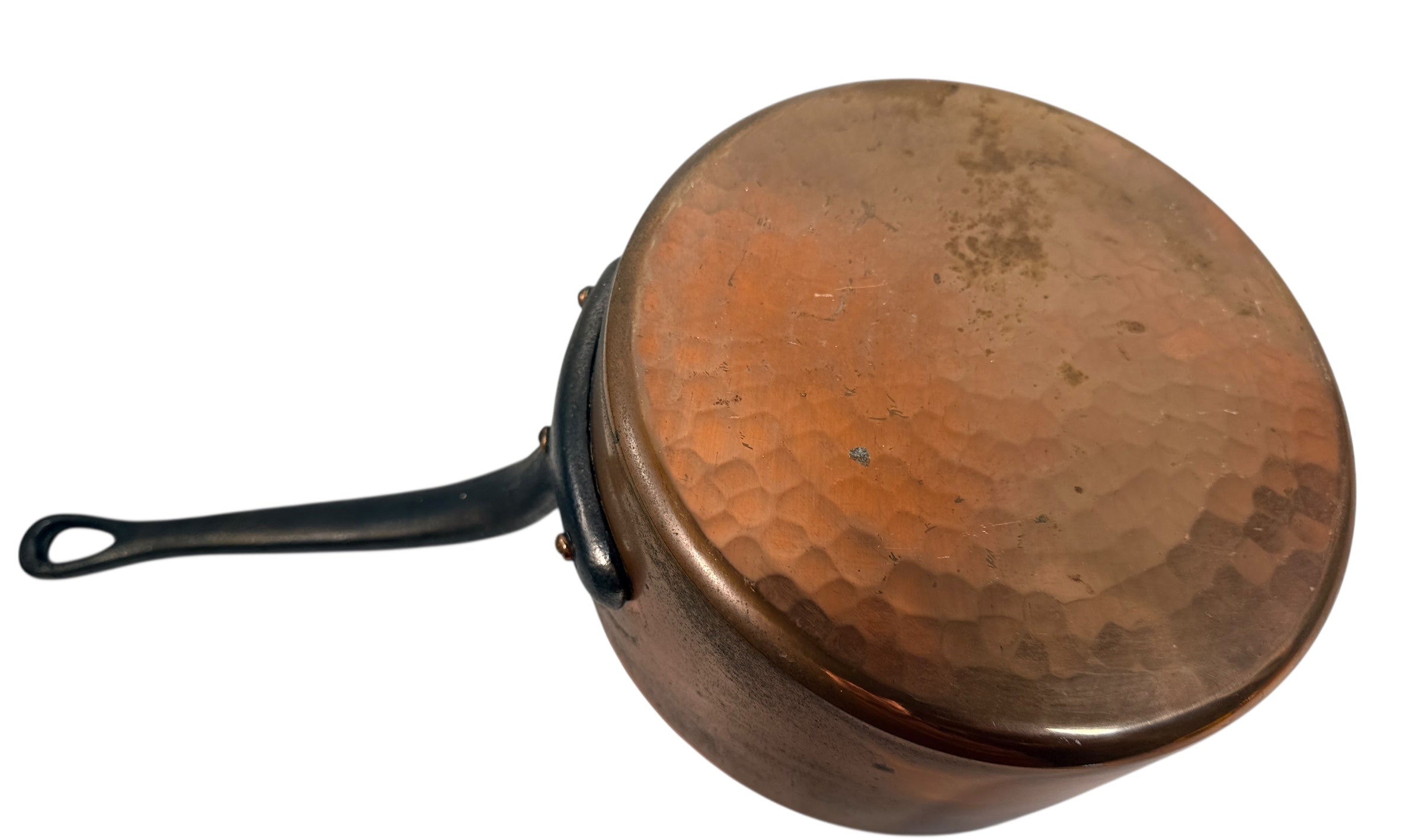 Casserole vintage en cuivre – Doublée d'étain avec poignée en fer (20 cm)