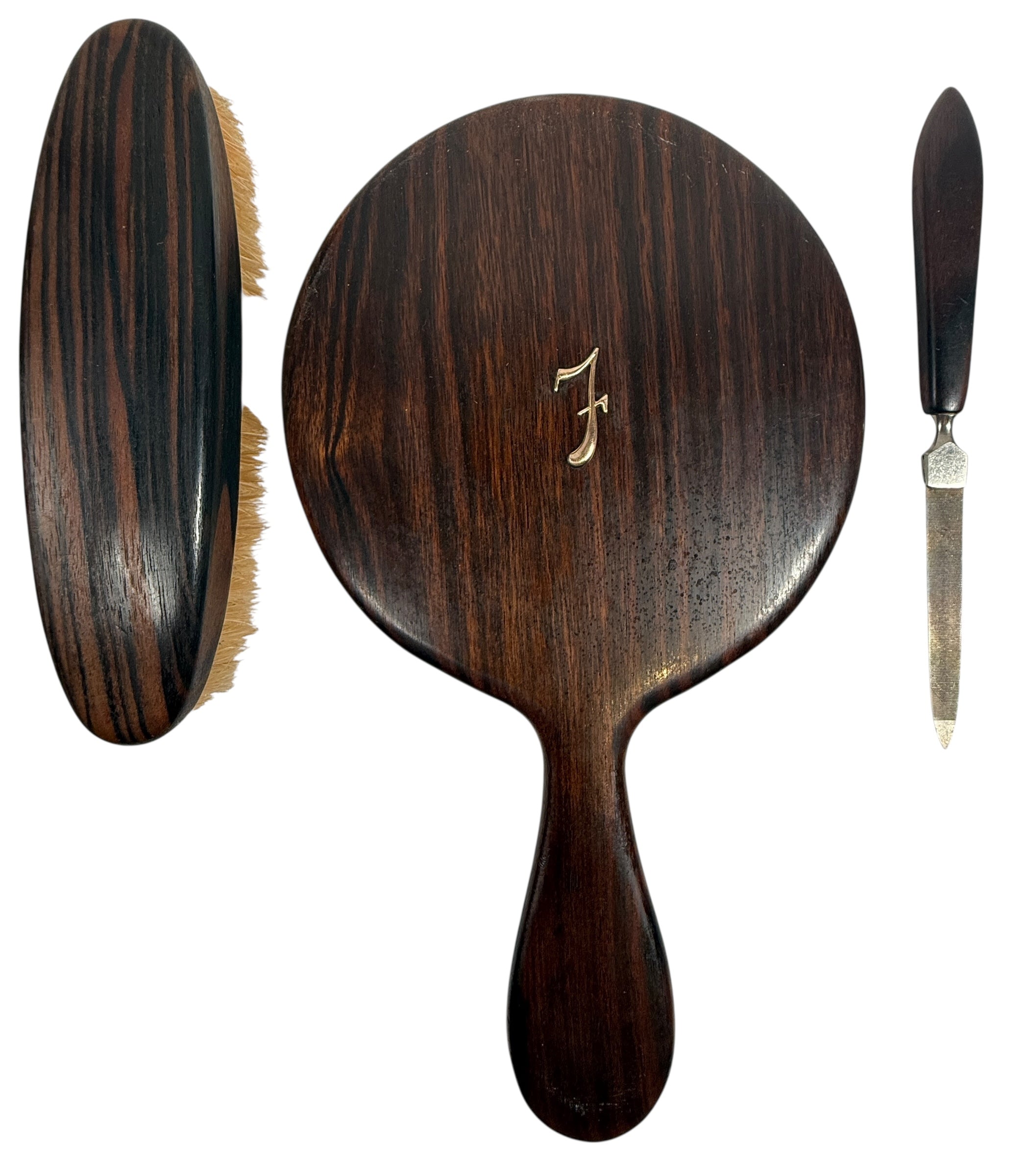 Vintage REAL EBONY Vanity Set – Mirror, Brush & Letter Opener