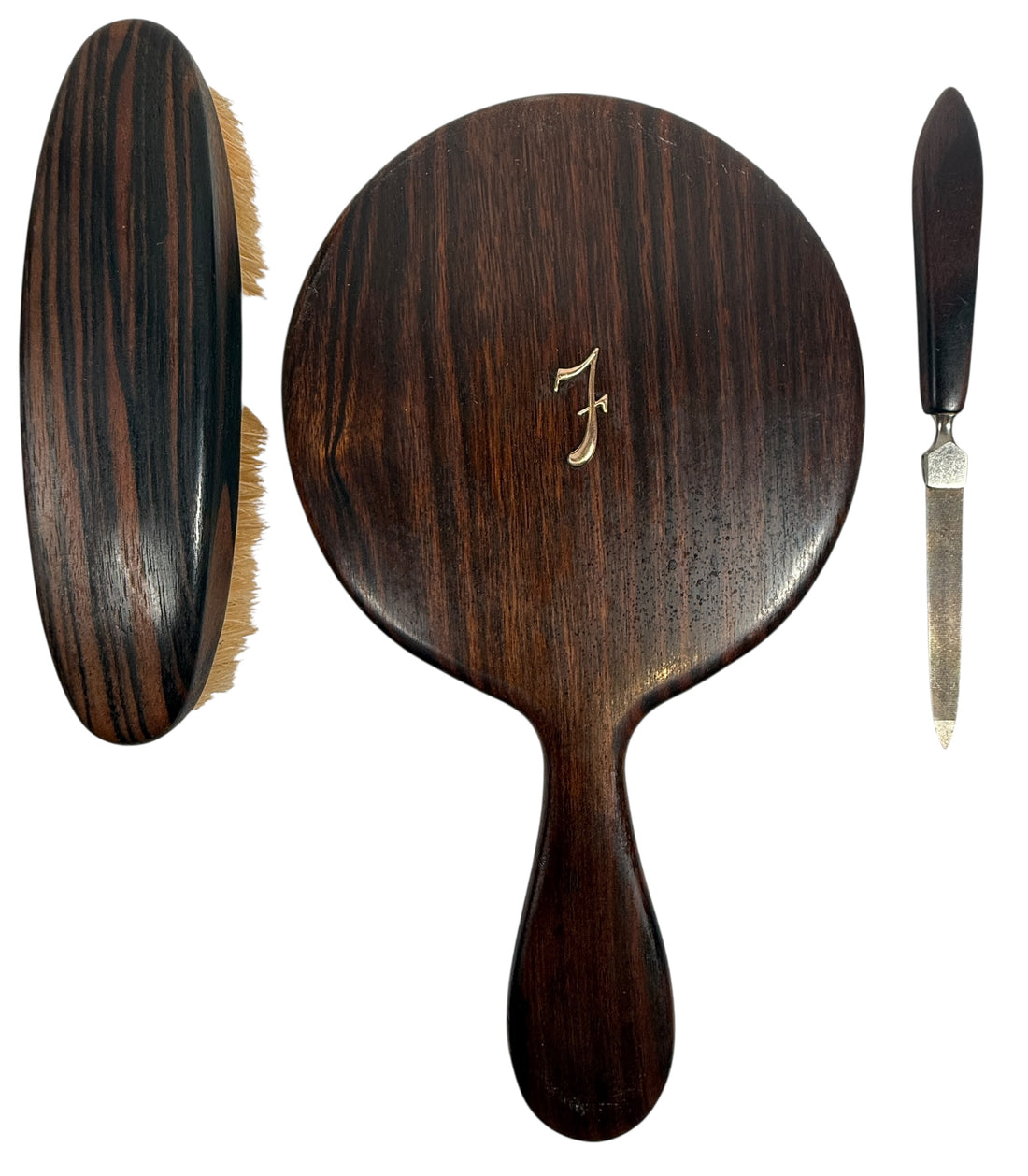 Vintage REAL EBONY Vanity Set – Mirror, Brush & Letter Opener
