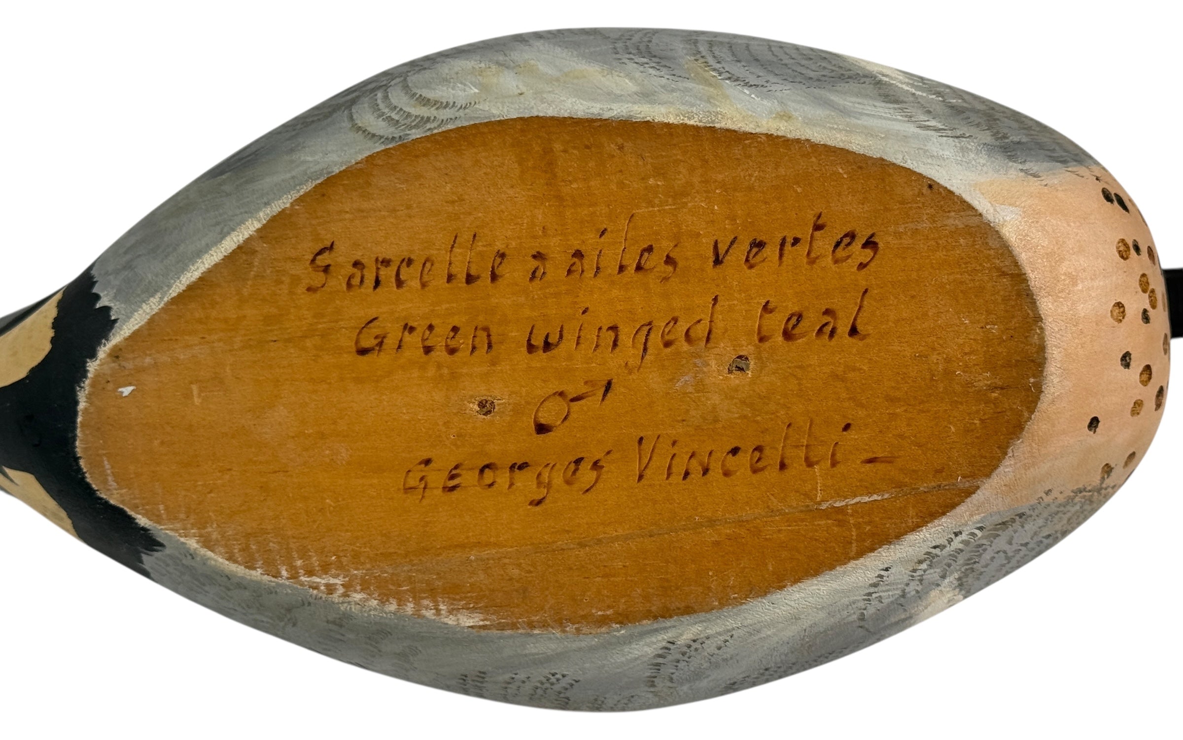 Vintage Georges Vincelli Carved Duck Decoy – Green-Winged Teal, Signed Laval QC