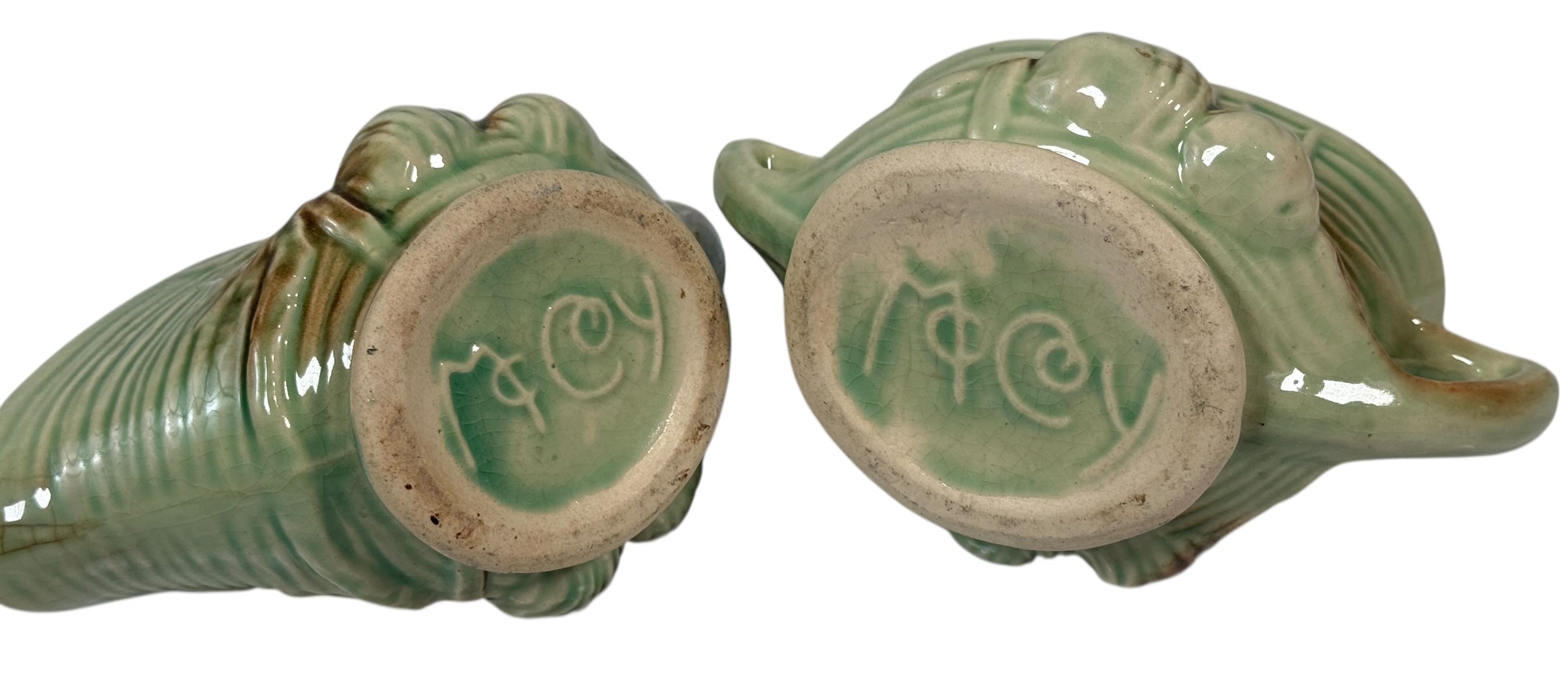 Pot à crème et sucrier McCoy en forme de pomme de pin des années 1940 – Vert-brun