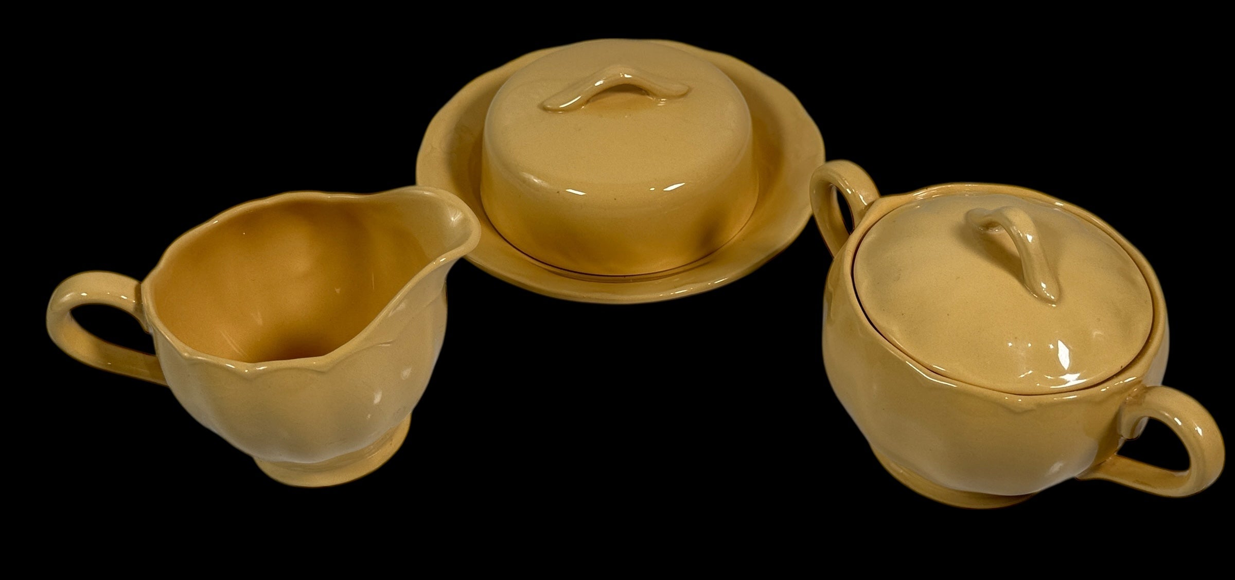 Vintage Grindley England “Laburnum Petal” Yellow Ceramic Set – Teapot, Creamer, Sugar, Covered Vegetable Bowl & Butter Dish