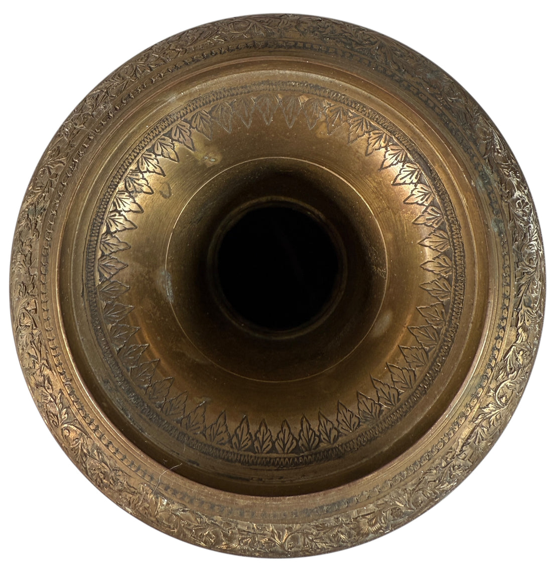 Vase indien vintage en laiton gravé à la main – 42 cm de haut – Oiseaux et fleurs