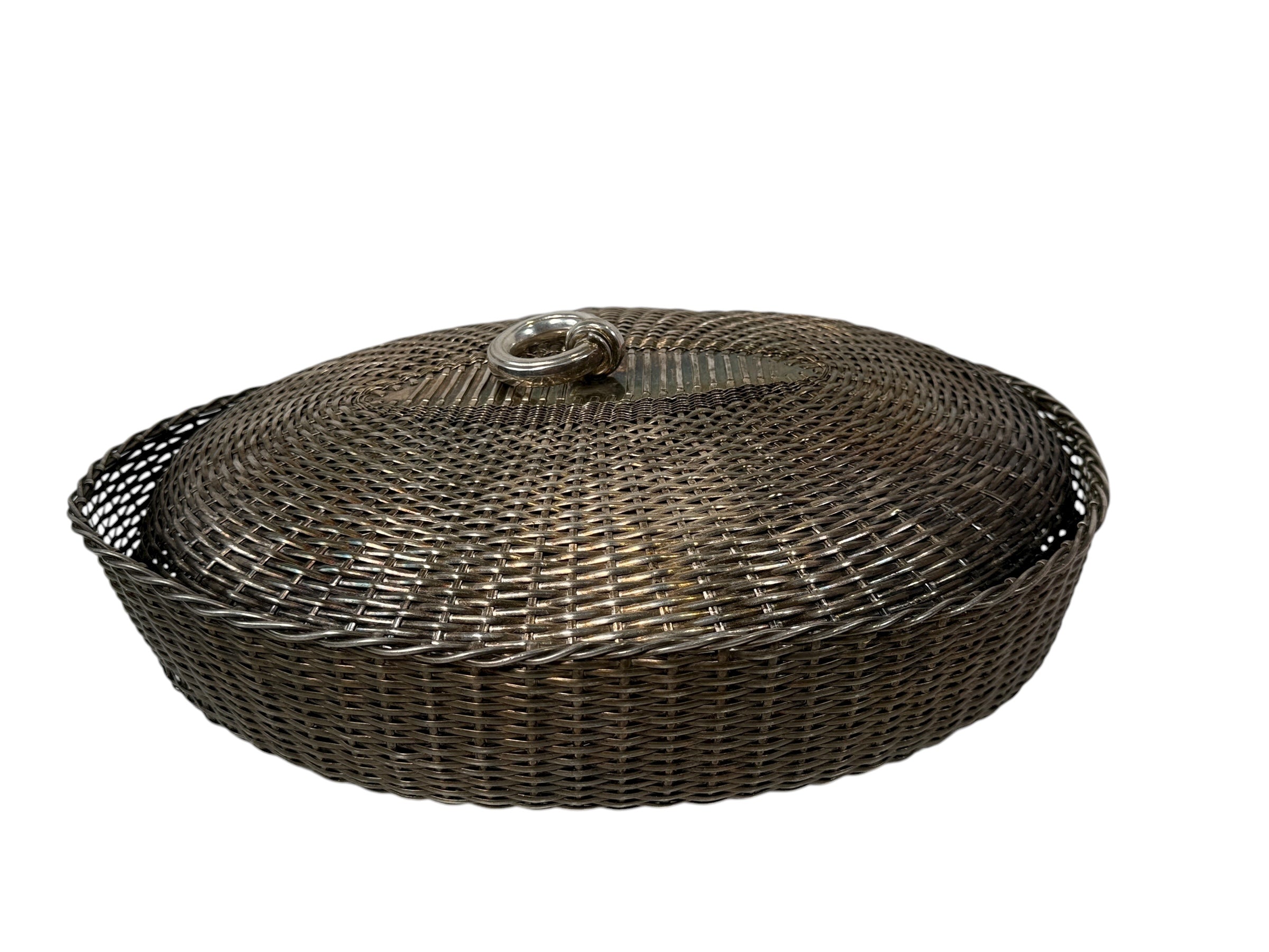 Mid-Century Israeli Silver-Plate Bread Basket with Dome Lid