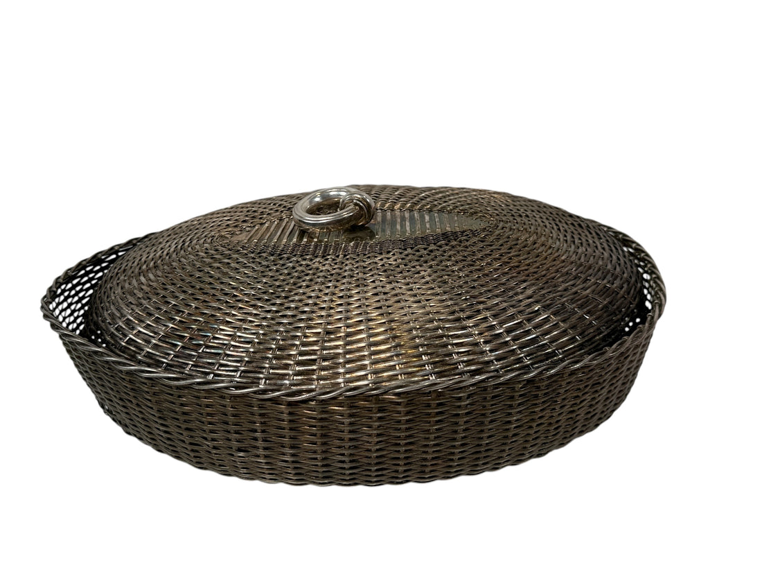 Mid-Century Israeli Silver-Plate Bread Basket with Dome Lid