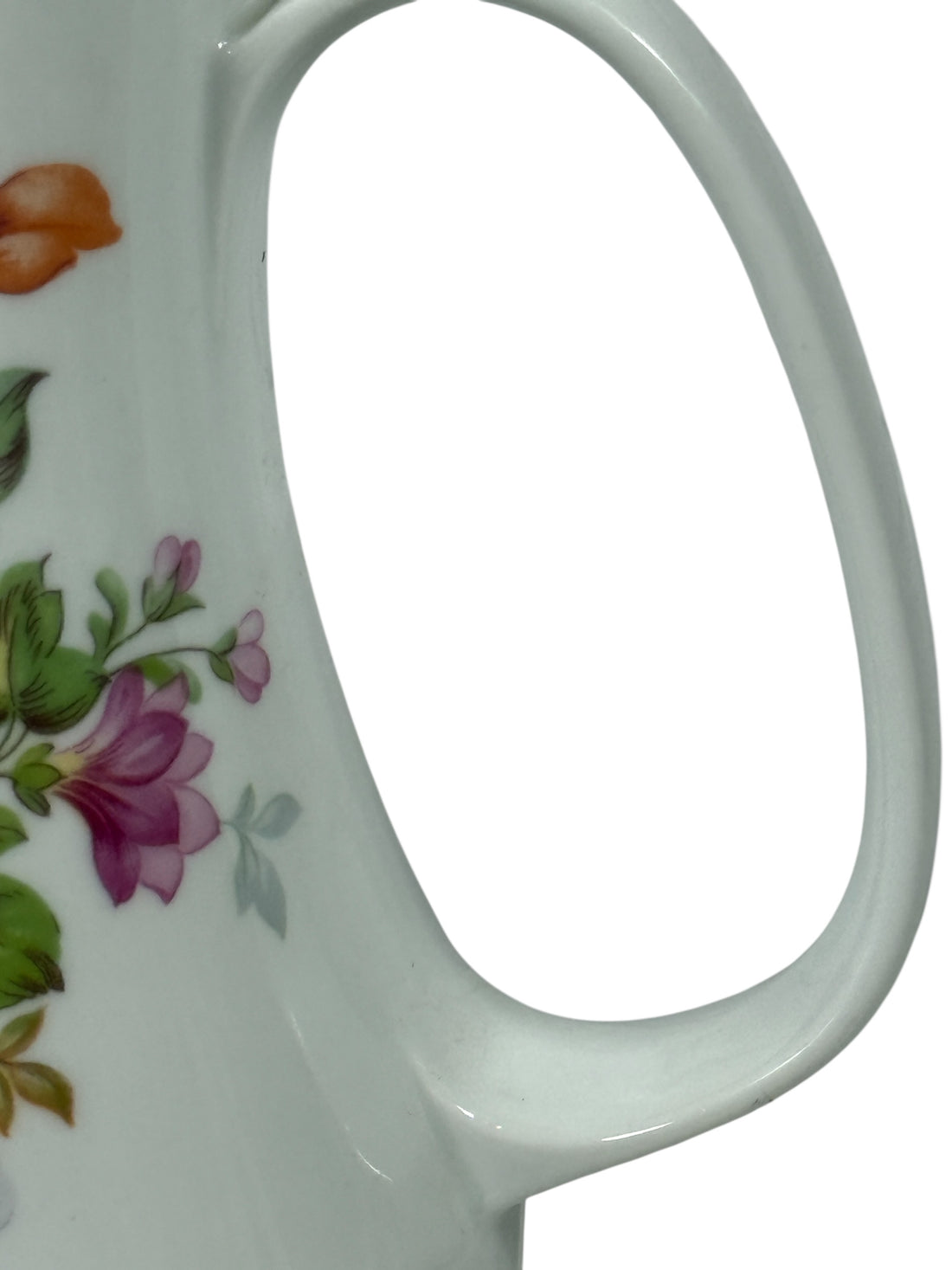 Cafetière en porcelaine allemande du milieu du siècle – Bordure florale dorée, base nervurée