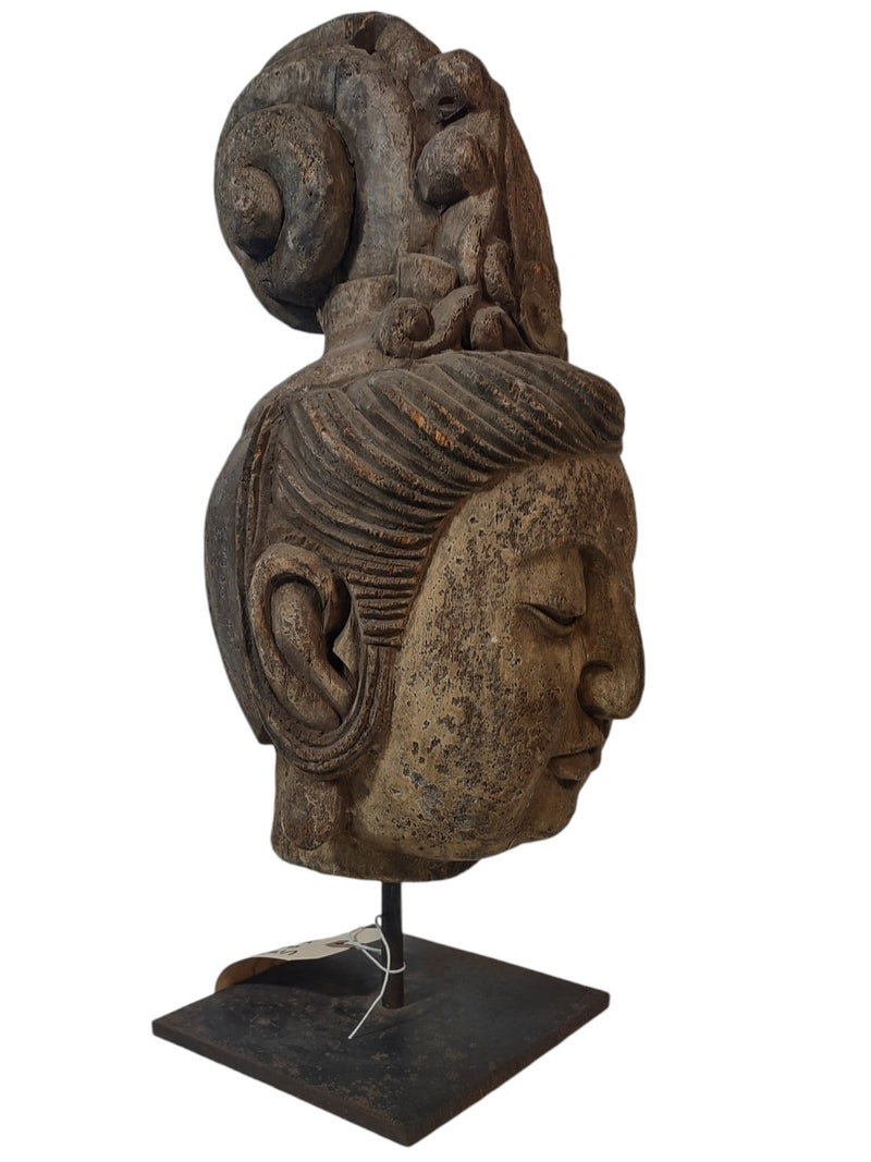 Vintage Wooden Carved Kwan Yin Head