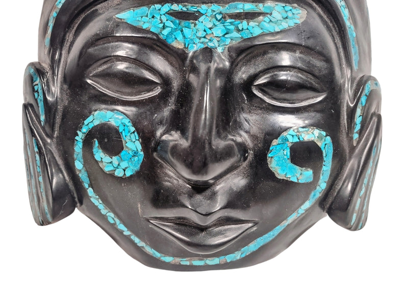 Aztek Hand Carved Mask, Obsidian & Tourquoise.