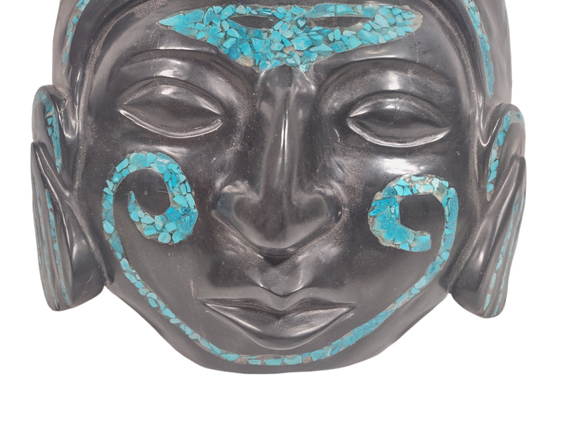 Aztek Hand Carved Mask, Obsidian & Tourquoise.