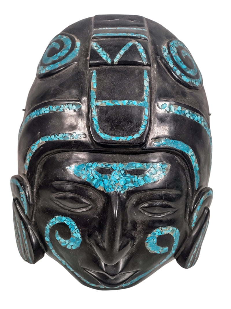 Aztek Hand Carved Mask, Obsidian & Tourquoise.