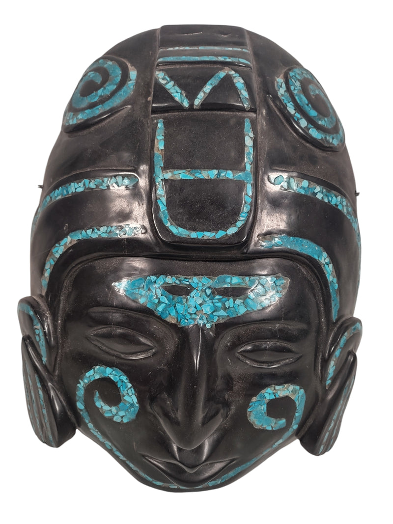 Aztek Hand Carved Mask, Obsidian & Tourquoise.