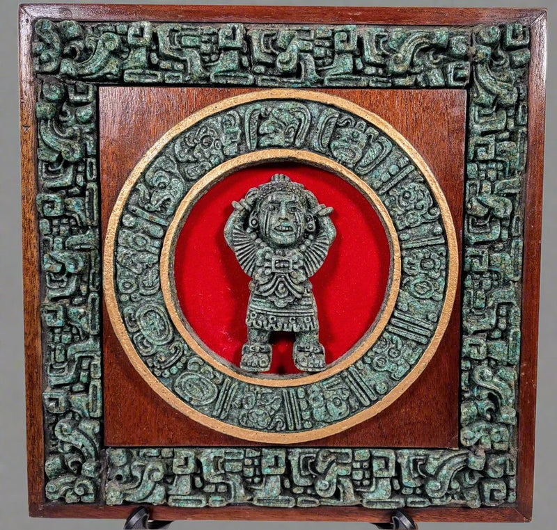 Vintage Crushed Green Malachite Aztec Mexican Wall Art 9x11