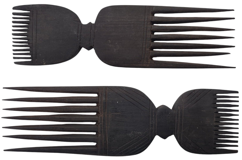 Set of 2, Old African Swahili Carved Wood, Double Hair Comb