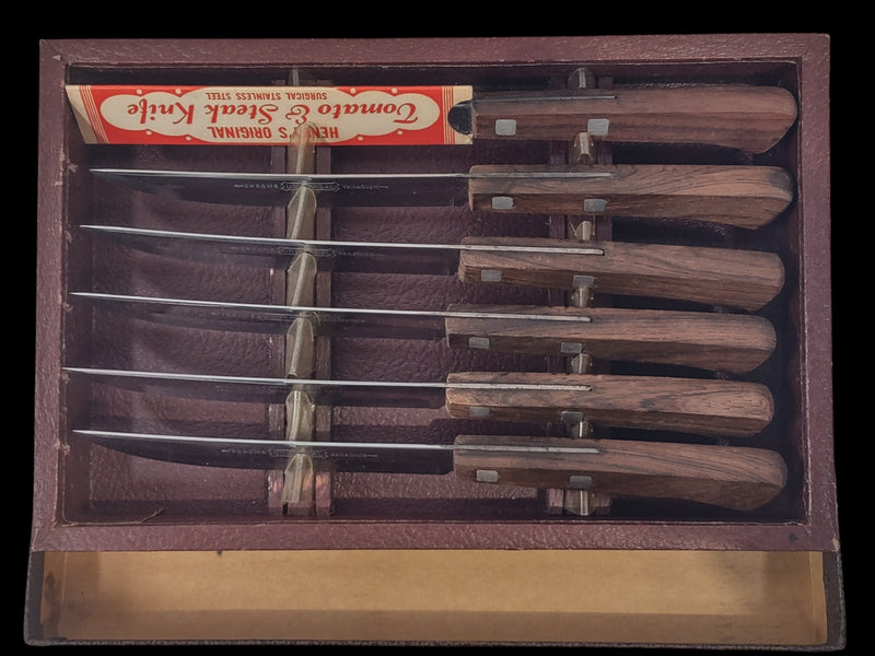 Set of 5 Steak Knives, 1950s Universal Vanadium Chrome , USA W/BOX