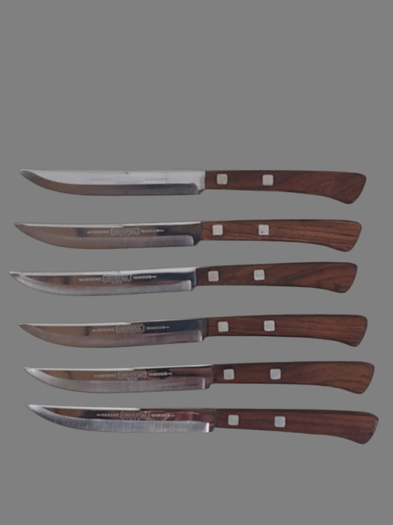 Set of 5 Steak Knives, 1950s Universal Vanadium Chrome , USA W/BOX