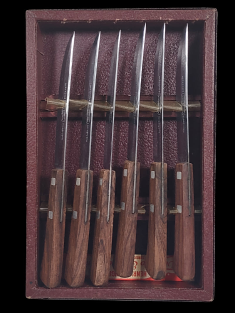 Ensemble de 5 couteaux à steak, années 1950, Universal Vanadium Chrome, USA W/BOX