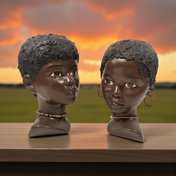 Paire de figurines en céramique artisanales CLS de 1987 – Garçon et fille – Style art populaire minimaliste