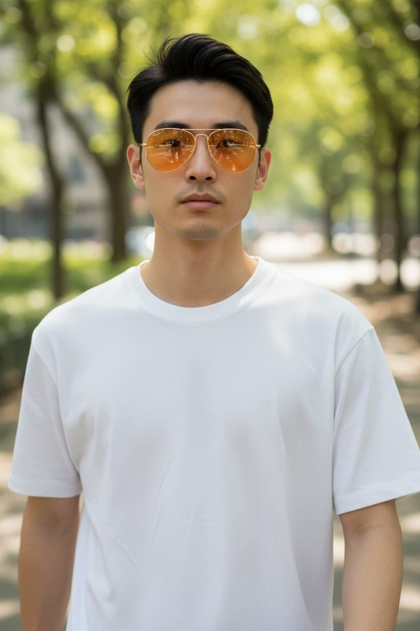 Vintage Bushnell B&amp;L aviator sunglasses with amber lenses and original case, made in USA retro shooting and driving glasses from the 1970s era.