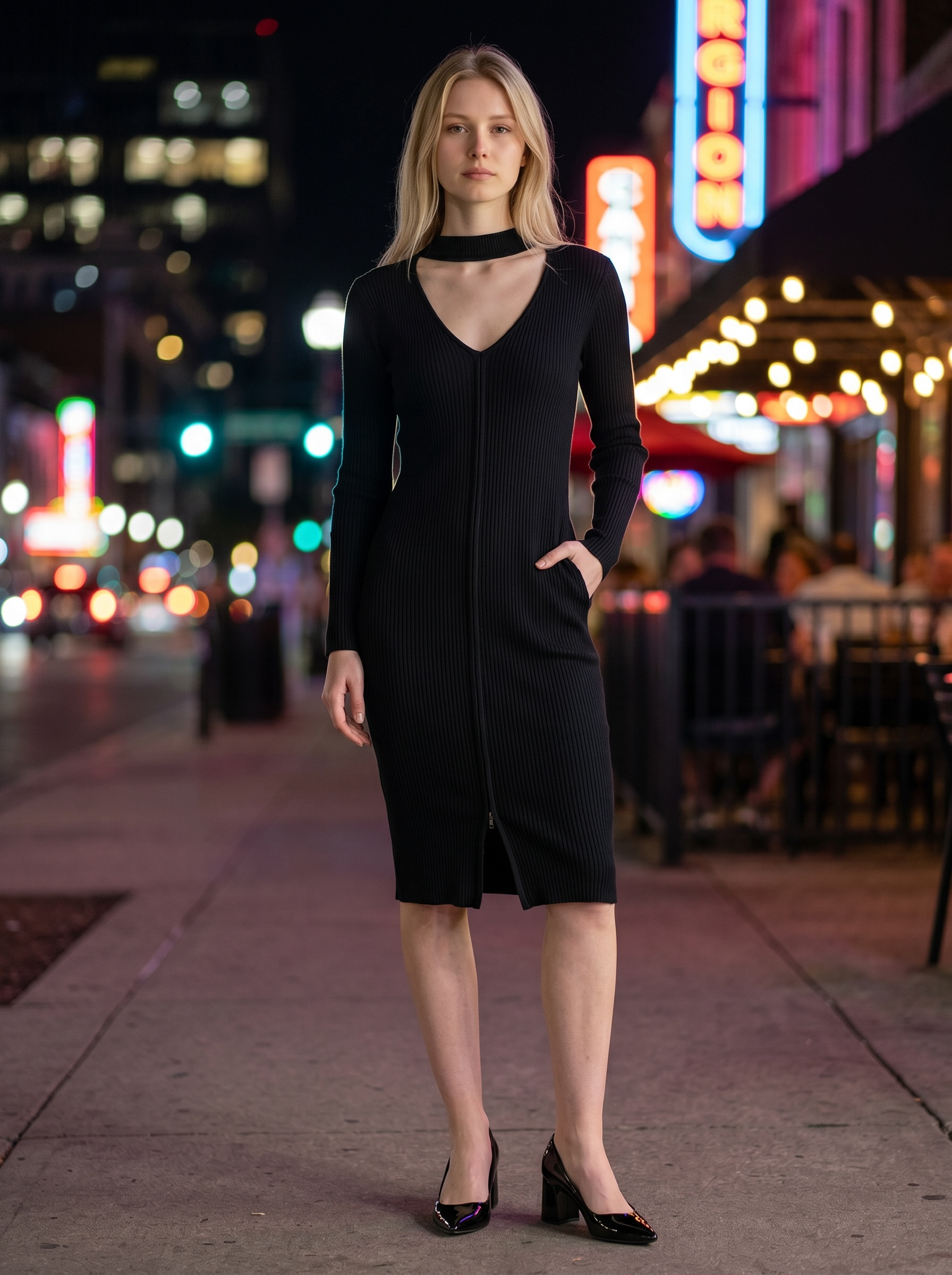 GUESS Ribbed Knit Convertible Bodycon Dress, Black, Medium.