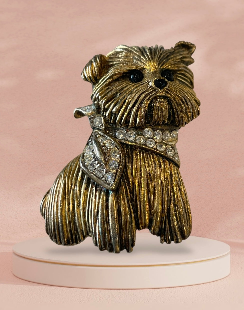 Carven Paris Vintage, Golden Terrier Dog Brooch with Rhinestones.