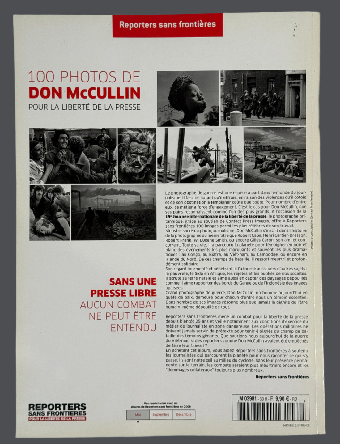 Book cover with black and white photos and text on a light gray background