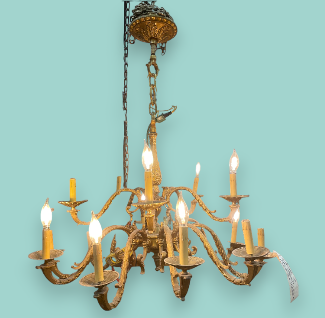 Fully Restored Antique Brass Chandelier