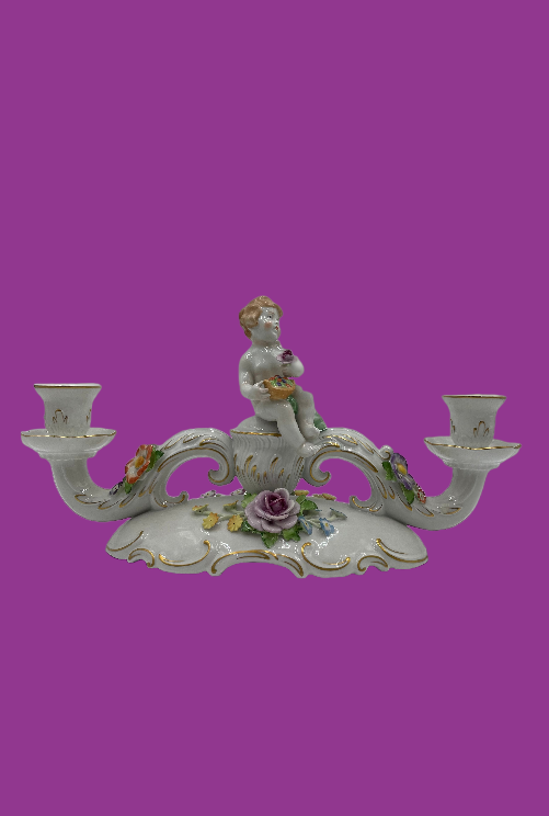 Bougeoir en porcelaine à deux bras par von Schierholz