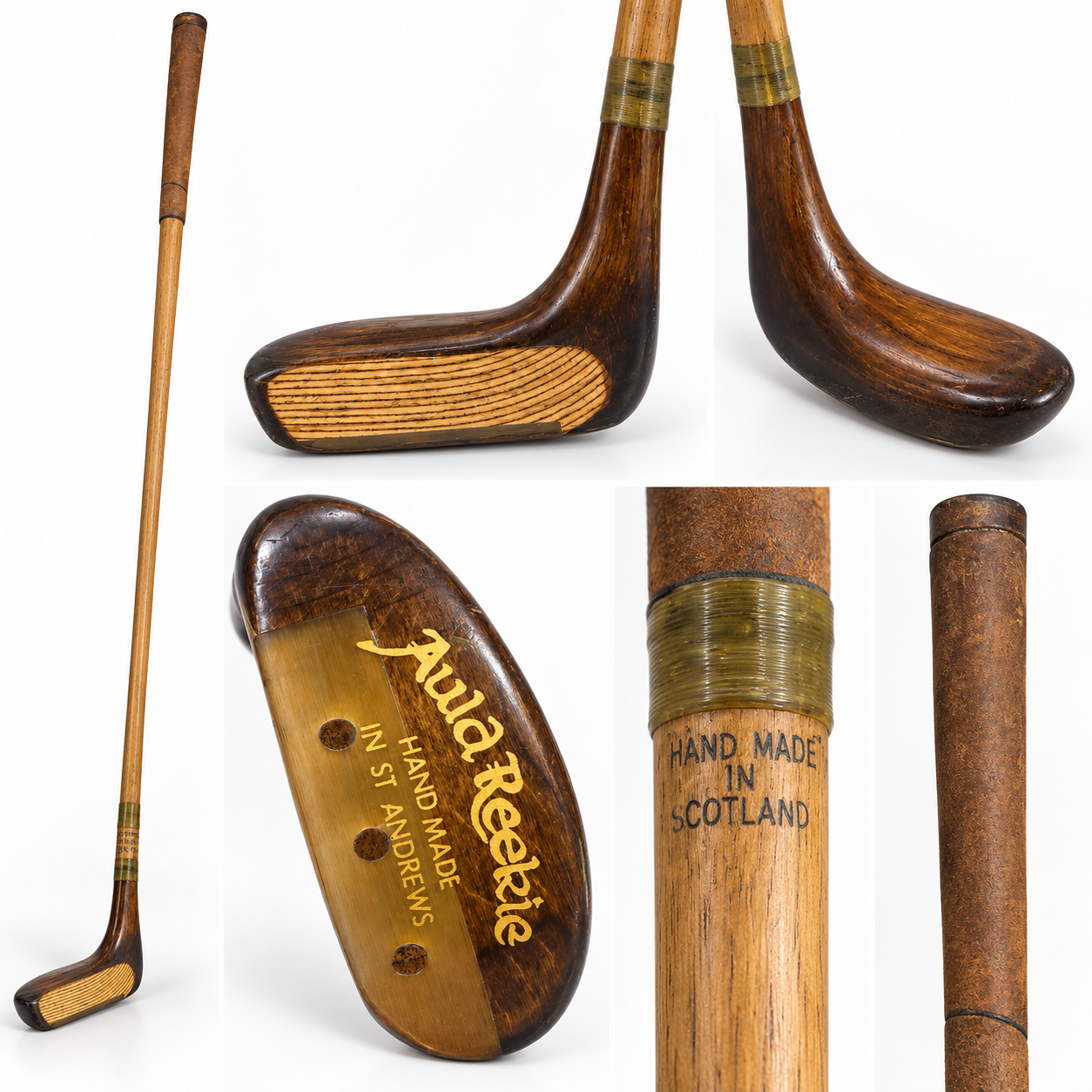AI-generated multi-angle visualization of the Auld Reekie wooden putter
