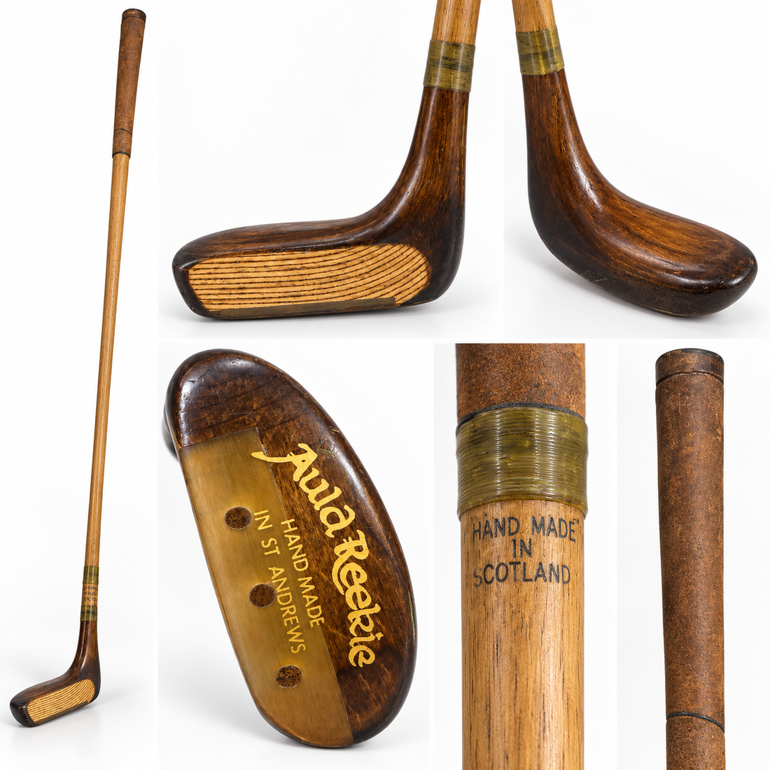 AI-generated multi-angle visualization of the Auld Reekie wooden putter