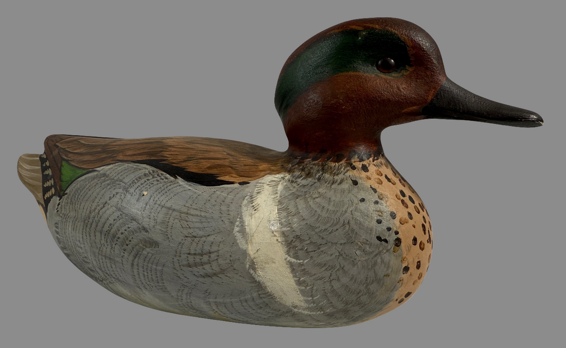 Vintage Georges Vincelli Carved Duck Decoy – Green-Winged Teal, Signed Laval QC