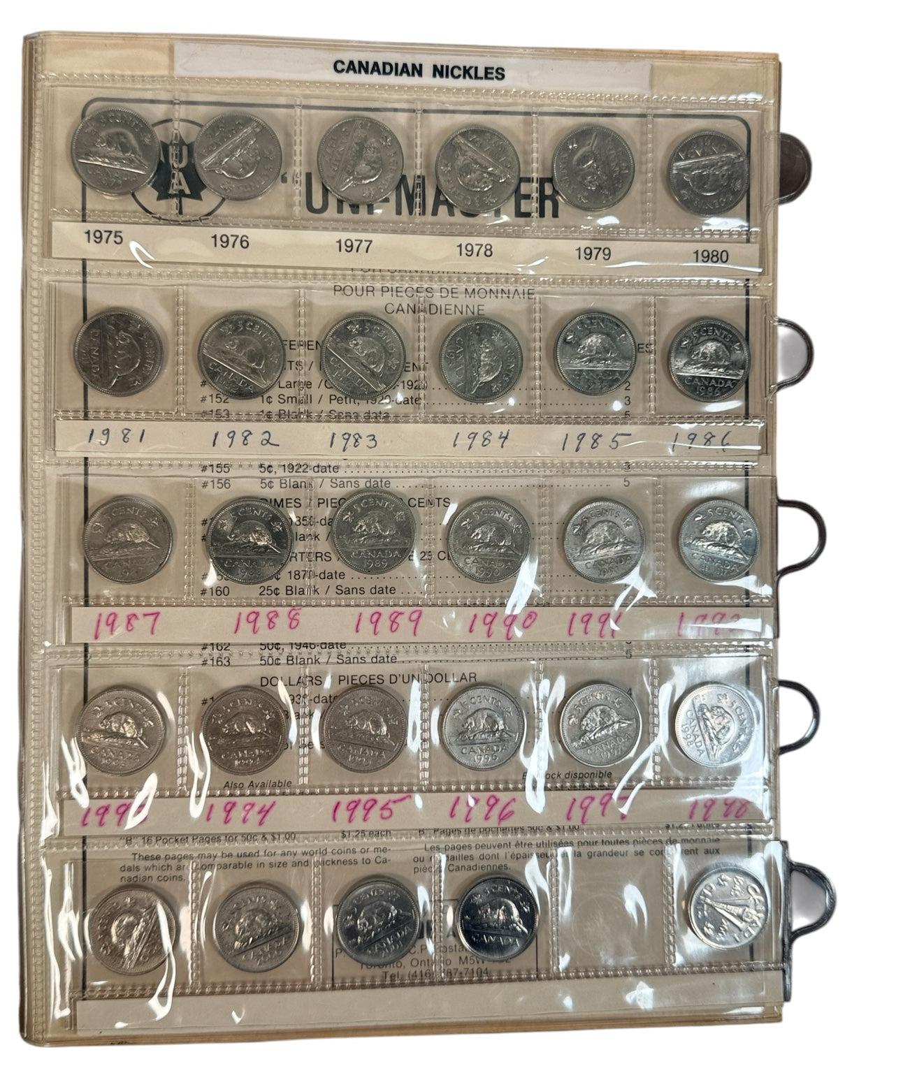 Canadian five-cent coin collection UNI-SAFE album view 7