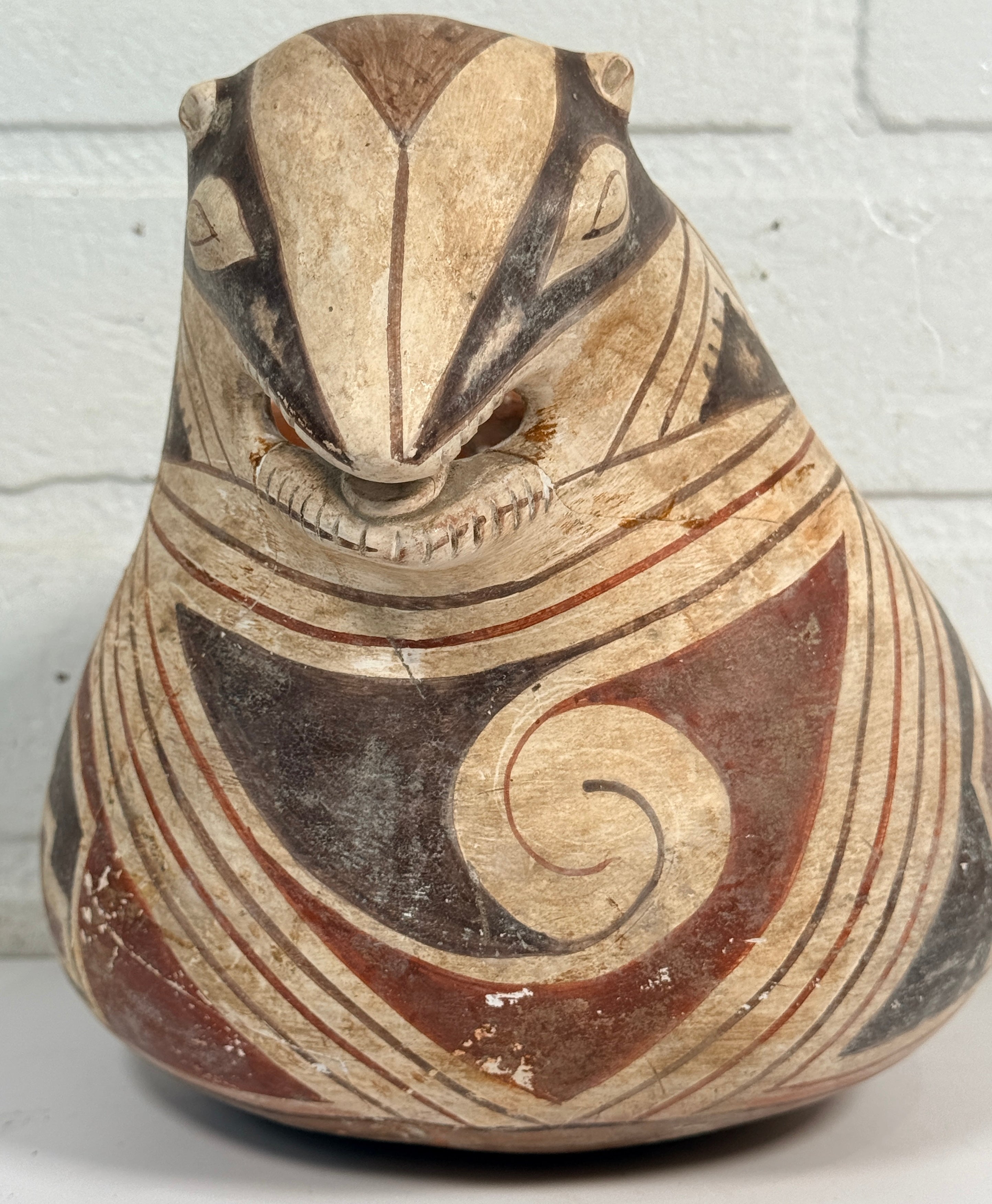 Vintage INAH Mexico Casas Grandes badger effigy pottery vessel with Ramos-style polychrome decoration. Previously repaired; see photos for condition.