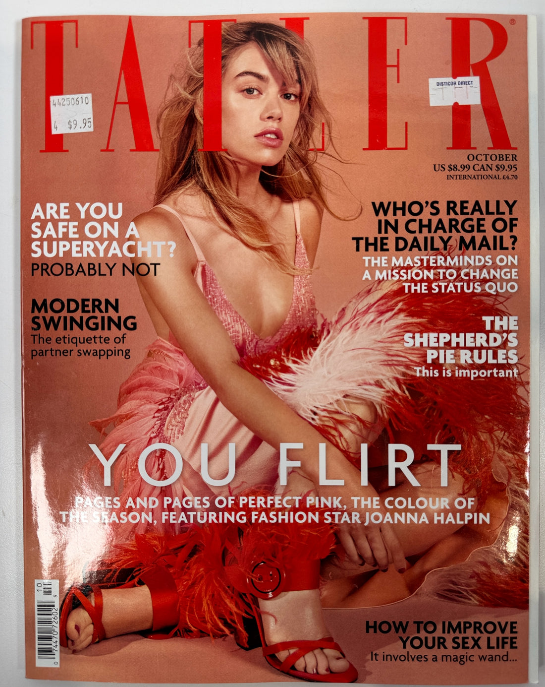 Éco-Dépôt Montréal Tatler October 2017 magazine cover featuring Joanna Halpin in a pink feathered dress