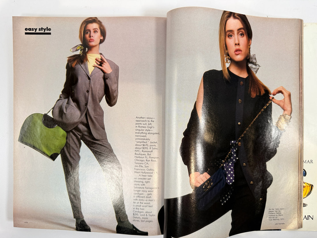 Éco-Dépôt Montréal vintage Vogue magazine March 1988 editorial spread featuring 80s power suits and fashion photography