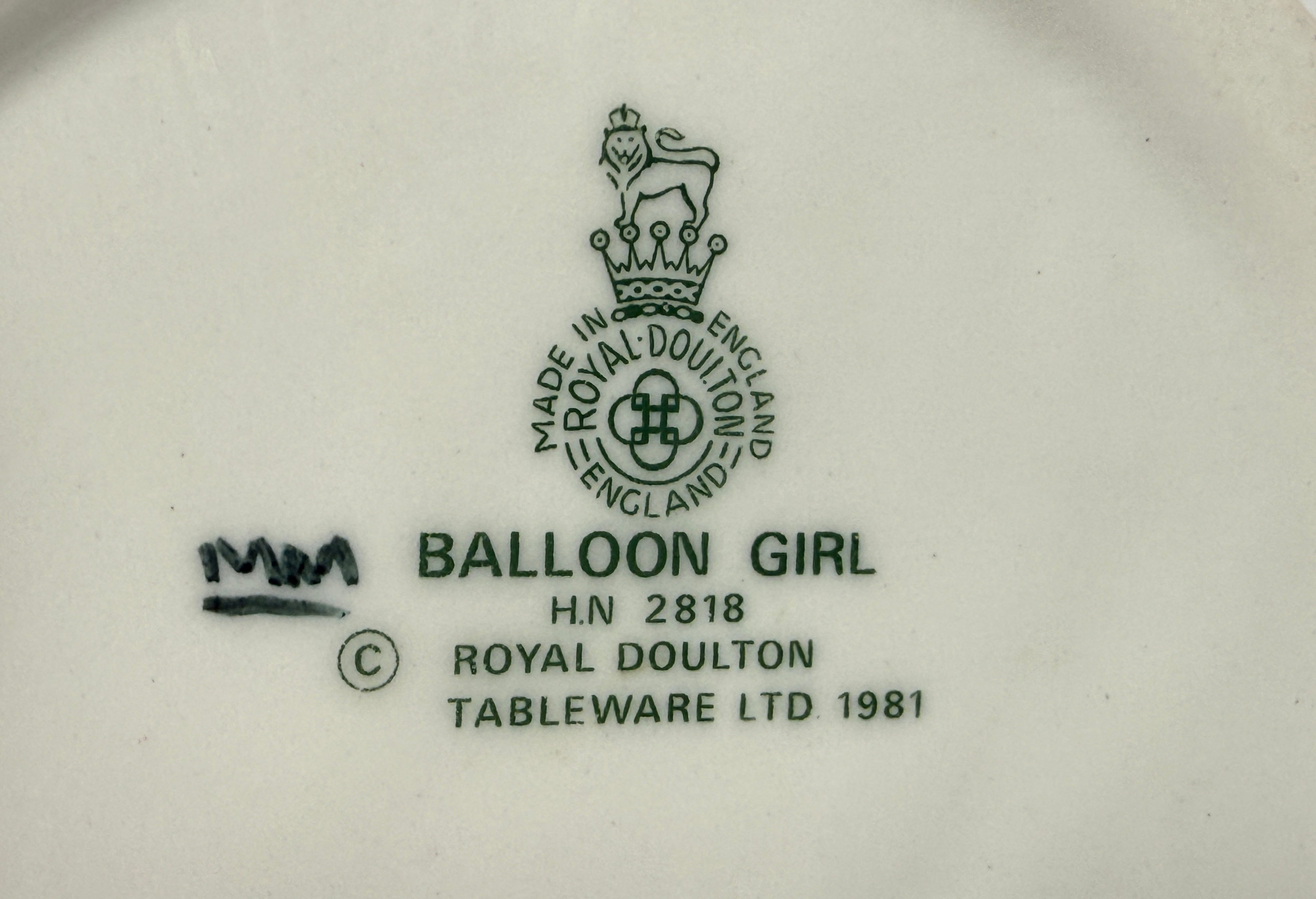 Vintage Royal Doulton Balloon Girl HN2818 porcelain figurine from England, designed by W.K. Harper in 1981. Collectible bone china figure